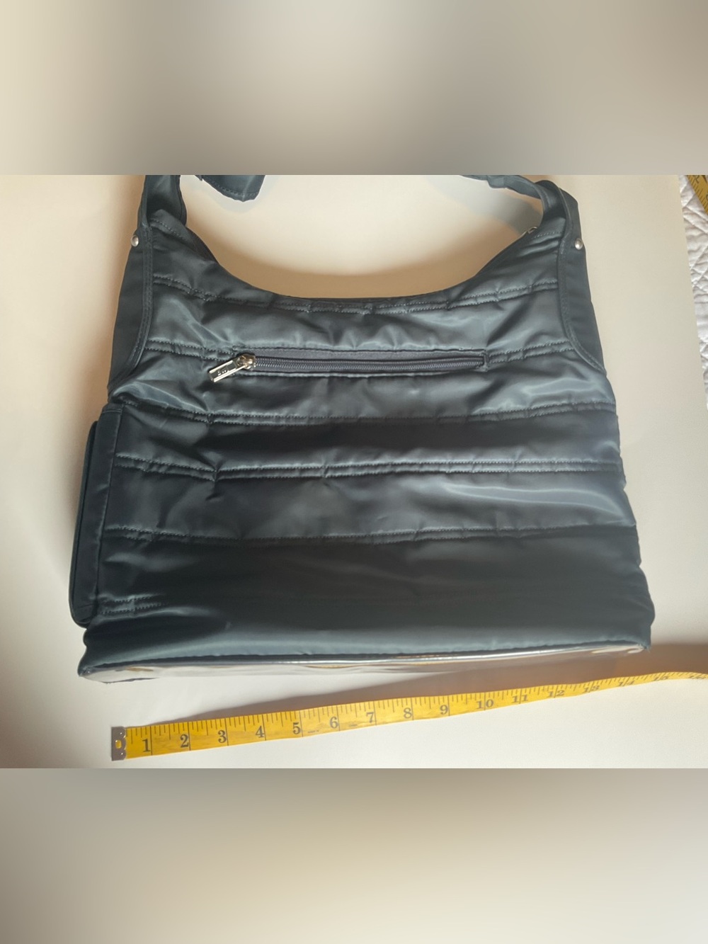 lug Black Quilted Shoulder Bag with Front Zip